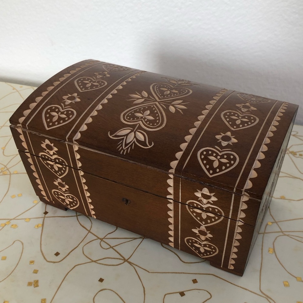 Vintage 60s/70s Hand Carved Wooden Polish Box